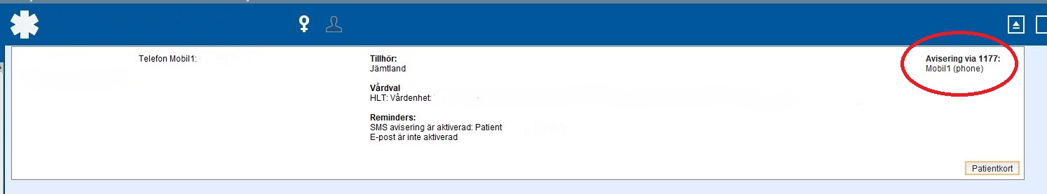 Bild från journalsystemet Cosmics lilla patientkort.