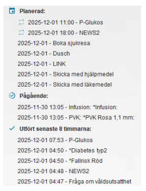 Exempelbild på planerade och pågående aktiviteter i Cosmic.