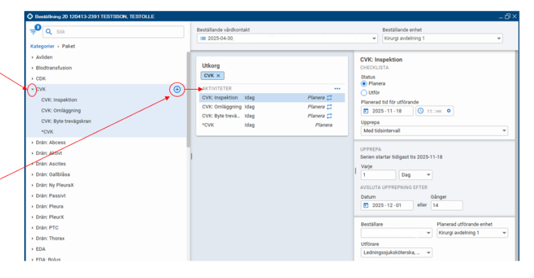 Bild från fönstret Beställning i Cosmic.