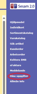 Bild på menyval med inringat alternativ dina uppgifter.