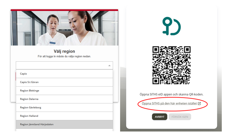Skärmklipp från inloggningsprocessen till Kunskapsbanken