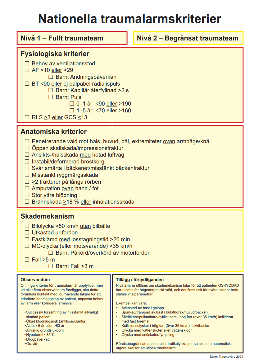 Nationella traumalarmskriterier