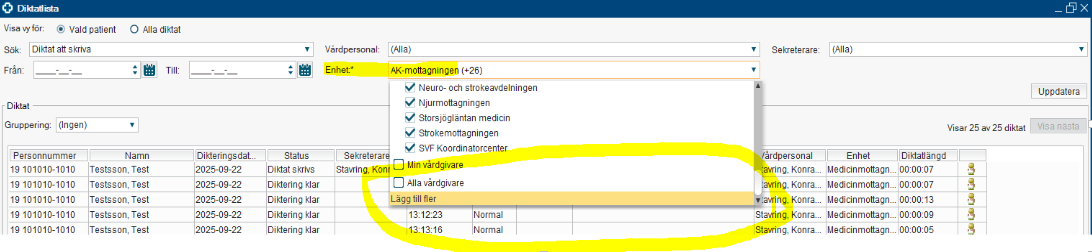 Bilden visar rullisten för Enhet med valet Lägg till fler alternativ