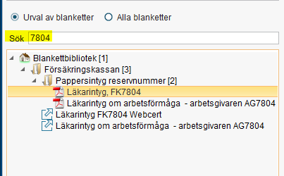 Bild på blankettbiblioteket i Cosmic och hur man söker på 7804. 