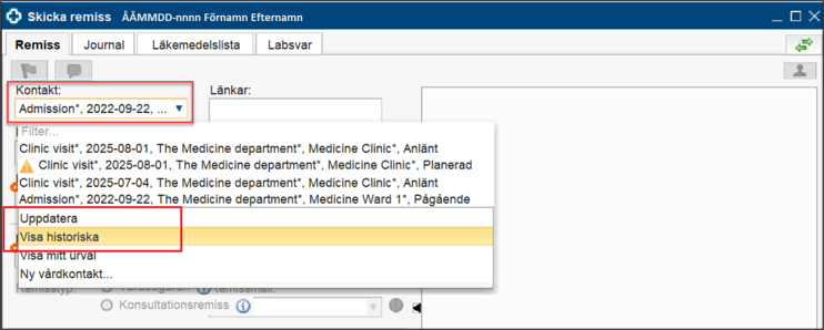 Vårdkontaktväljaren i Cosmic med de nya valen. 