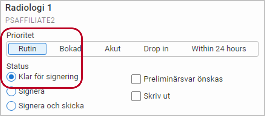 Bild på val vid beställning Radiologi