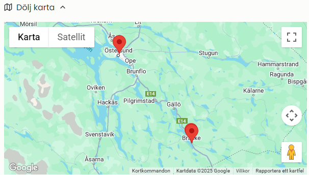 Skärmavbild på hur kartan visas grafiskt i objektslistningen