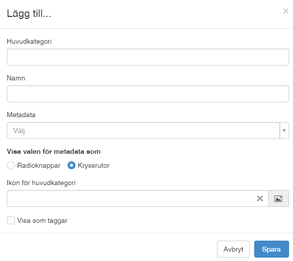 Skärmavbild som visar redigeringsgränssnittet för att lägga till ett metadata i konfigurationen