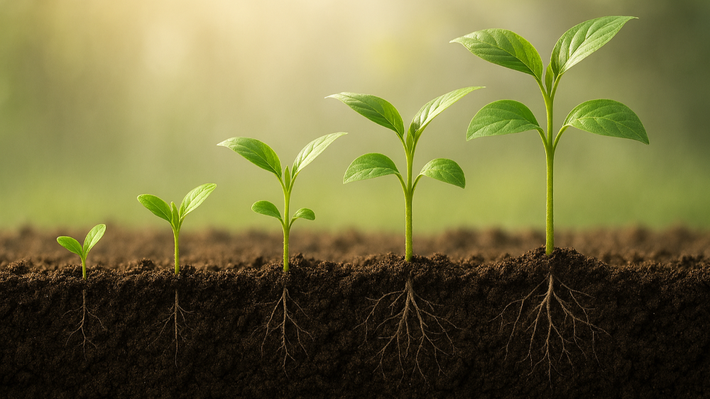 Plantor som växer i solskenet. Bilden är ai-genererad.