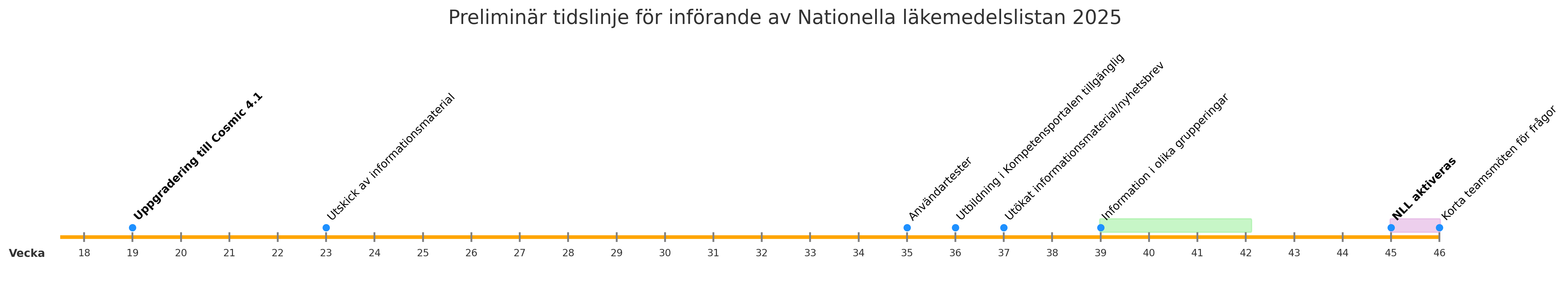 Tidslinje med olika aktiviteter för införandet av NLL