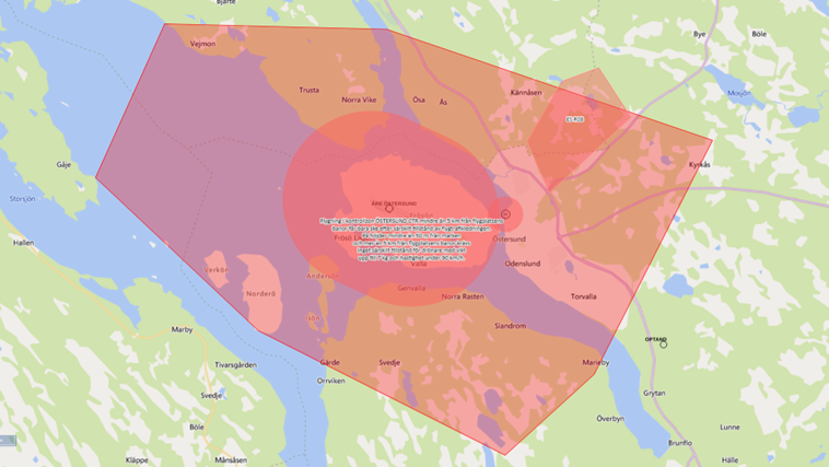 Kartbild, kontrollzon (CTR) Åre/Östersunds flygplats