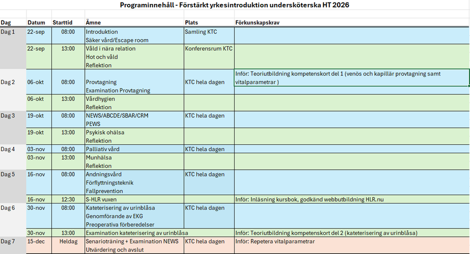 Programinnehåll för programmet